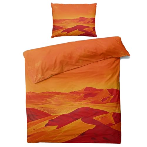 Sommer Bettwäsche 135x200 Wüste - Orange Bettbezug 135 x 200 2er Set mit Kissenbezug 80x80, Weiche Mikrofaser Sommerbettwäsche mit Reißverschluss für Schlafzimmer Deko F&296 von Generisch