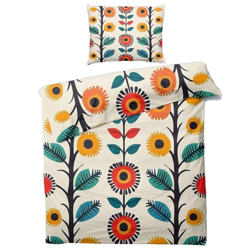 Sommer Boho Bettwäsche 135x200 Blumen, Blumenmuster Bettbezug 135 x 200 2er Set, Wendebettwäsche mit Kissenbezug 80x80 cm, Mikrofaser Bettwäsche-Sets mit Reißverschluss LS1514 von Generisch