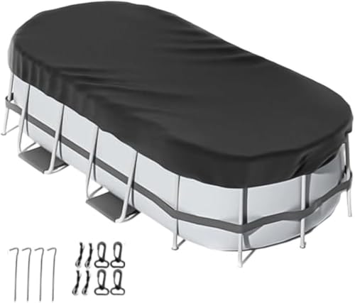 Sommerabdeckung, Poolabdeckung für Ovalbecken für oberirdische Pools, 210D Oxford reißfest Schwimmbadabdeckung, PVC-Abdeckplane für Wasserdicht und staubdicht, schwarz, oval (7 * 13ft(213 * 396cm)) von Generisch