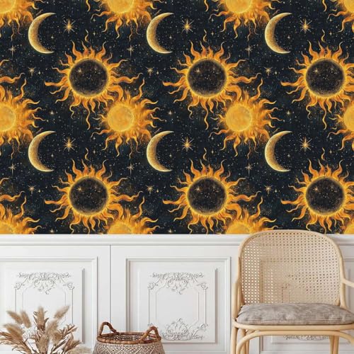 Sonne Tapete Selbstklebende, Tapete 30CM×15M Goldenes Sonnentarot Fototapete, Wasserdicht Möbelfolie Vinyl Klebefolie Möbel Vintage Wanddeko Wandtapete Wohnzimmer Schlafzimmer Sonne Tapete Selbstklebende, Tapete 30CM×15M Goldenes Sonnentarot Fototapete, Wasserdicht Möbelfolie Vinyl Klebefolie Möbel Vintage Wanddeko Wandtapete Wohnzimmer Schlafzimmer von Generisch