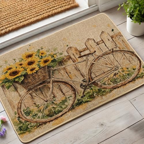 Sonnenblumen-Fahrrad-Fußmatte, rustikales gelbes Blumenmuster, für Außen- und Innenbereich, rutschfest, saugfähig, Eingangsmatte, leicht zu reinigen, 73,2 x 43,2 cm von Generisch
