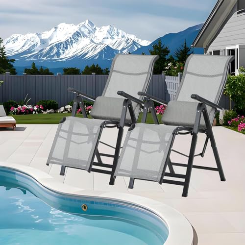 Sonnenliege Klappbar,Hochwertige Gartenliege mit Verstellbarer Rückenlehne Balkon Balkonliege 200kg Belastbar Pflegeleicht Wetterfest für Terrasse Camping Pool Outdoor (2er Set) von Generisch