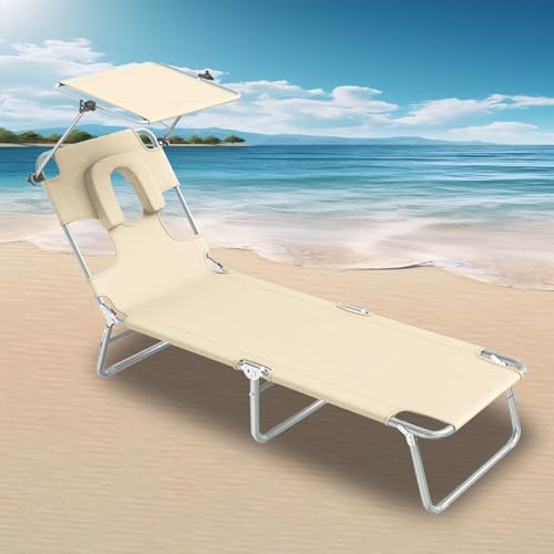 Sonnenliege mit Gesichtsöffnung, Faltbarer Strandstuhl mit Verstellbarer Rückenlehne, for Strand, Pool, Terrasse, Sonnenbaden, Camping von Generisch