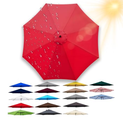 Sonnenschirm Ersatz Baldachin Abdeckung, 2.5m 3.0m 4.0m 6/8 Rippen, Rund Regenschirm Ersatzbezug für Terrasse, Pool, Strand, Nur Vordach, Wasserdicht, leicht(Rot,6 Streben 200cm) von Generisch