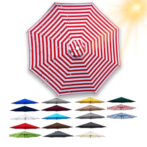 Sonnenschirm Ersatz Baldachin Abdeckung, 2.5m 3.0m 4.0m 6/8 Rippen, Rund Regenschirm Ersatzbezug für Terrasse, Pool, Strand, Nur Vordach, Wasserdicht, leicht(Rot und Weiß,8 Streben 200cm) von Generisch