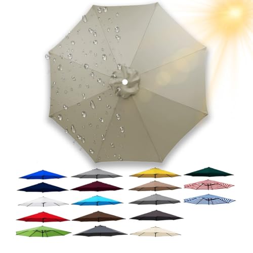 Sonnenschirm Ersatz Baldachin Abdeckung, 2.5m 3.0m 4.0m 6/8 Rippen, Rund Regenschirm Ersatzbezug für Terrasse, Pool, Strand, Nur Vordach, Wasserdicht, leicht(Taupe,8 Streben 300cm) von Generisch