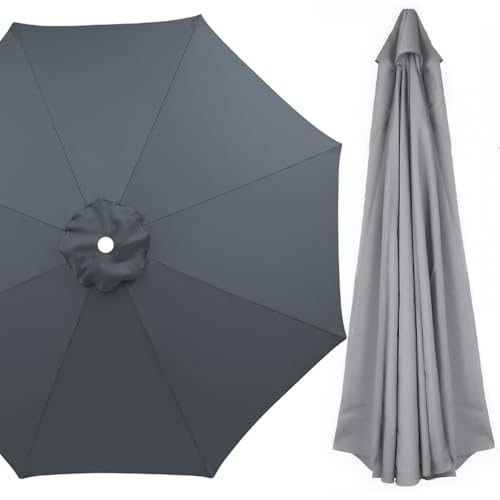 Sonnenschirm Ersatzbezug für Gartenschirm 2,0 m–4,0 m, Runder Ersatzdach Baldachin für 6/8 Rippen, Strand Pool Ersatz Abdeckung, Wasserdicht(Grau,6 Streben 270cm) von Generisch