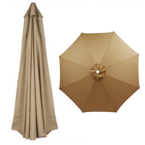Sonnenschirm Ersatzbezug für Gartenschirm 2.5 m 3.0 m 4.0 m 6/8-Rippen, Terrassenschirm Ersatz-Überdachung, Regenschirm Stoff für Markt Pool, Wasserdicht(Khaki,8 Rippen 250cm) von Generisch