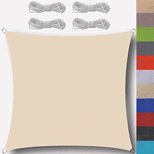 Sonnensegel Rechteckig 4 x 4 m, UV-beständiges HDPE Schattenüberdachung, atmungsaktiv & reißfest, winddicht, wasserdurchlässig, Sonnenschutz für Balkon & Garten (2 x 2 m, Creme) von Generisch