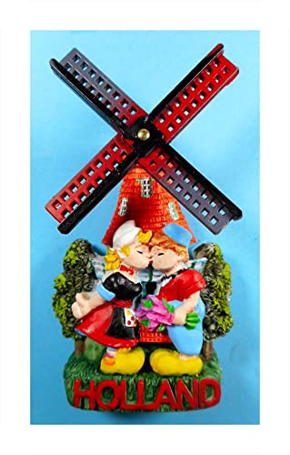 Souvenir Magnet Holland Windühle Paar Kuss Tracht 10 x 6 x 2,5 cm Holland Maritim Kühlschrankmagnet Figur Deko GMTX 6784, Mehrfarbig von Generisch