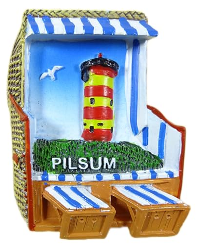 Souvenir Magnet Strandkorb Leuchtturm Pilsum 7 x 5,5 x 1,5 cm Kühlschrankmagnet Deko GCG K100367 von Generisch