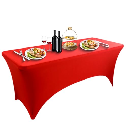 Spandex-Tischdecke, 1 x widerstandsfähige Stretch-Tischdecke, angepasste rechteckige Tischdecke für Standard-Klapptische, waschbar und knitterfrei von Generisch