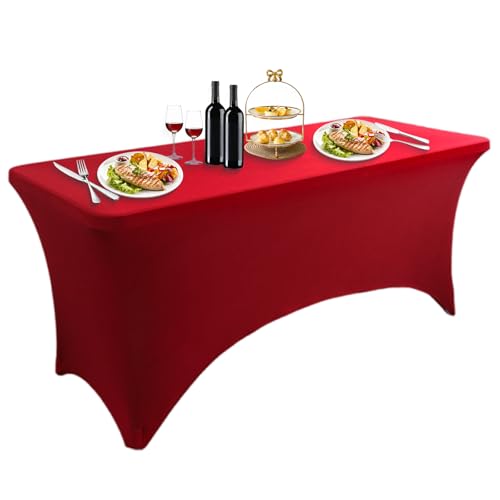 Spandex-Tischdecke, 1 x widerstandsfähige Stretch-Tischdecke, angepasste rechteckige Tischdecke für Standard-Klapptische, waschbar und knitterfrei von Generisch
