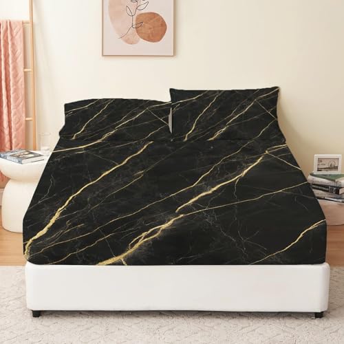 Spannbettlaken 140 x 190 cm Thema Goldener strukturierter Marmor Spannbetttuch Bettwäsche Schwarz Weiche Mikrofaser Boxspringbett Bettlaken geeignet für Matratzen von 30 cm Spannbettlaken 140 x 190 cm Thema Goldener strukturierter Marmor Spannbetttuch Bettwäsche Schwarz Weiche Mikrofaser Boxspringbett Bettlaken geeignet für Matratzen von 30 cm von Generisch