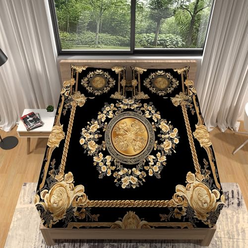 Spannbettlaken Barocke Blumen Drucken 90 x 200 cm Bettwäsche, Schwarz Gold Mikrofasermaterial Spannbettlaken 30cm Extra Tiefe Taschenlaken Spannbetttuch Weich und atmungsaktiv Spannbettlaken Barocke Blumen Drucken 90 x 200 cm Bettwäsche, Schwarz Gold Mikrofasermaterial Spannbettlaken 30cm Extra Tiefe Taschenlaken Spannbetttuch Weich und atmungsaktiv von Generisch