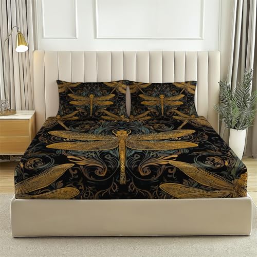 Spannbettlaken Bedrucktes Abstrakte Retro-Libelle Weiche Bequem Mikrofaser Schwarz Gold Spannbetttuch, für Einzelbett Doppelbett Boxspringbett, mit Tiefe Tasche 140 x 200 cm Spannbettlaken Bedrucktes Abstrakte Retro-Libelle Weiche Bequem Mikrofaser Schwarz Gold Spannbetttuch, für Einzelbett Doppelbett Boxspringbett, mit Tiefe Tasche 140 x 200 cm von Generisch