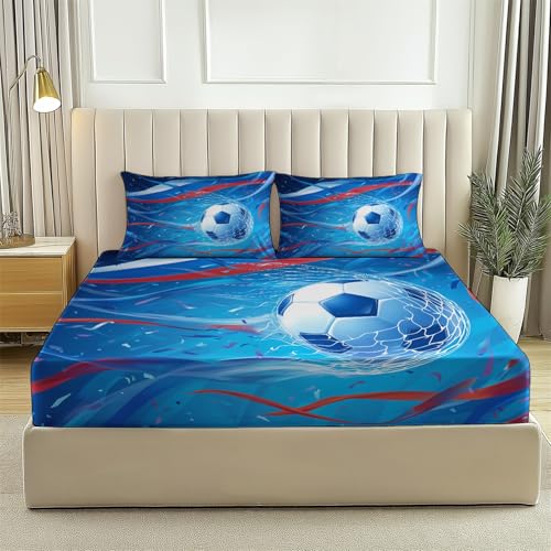 Spannbettlaken Bedrucktes Fantasie Fußball Bänder Weiche Bequem Mikrofaser Blau Rot Spannbetttuch, für Einzelbett Doppelbett Boxspringbett, mit Tiefe Tasche 180 x 200 cm Spannbettlaken Bedrucktes Fantasie Fußball Bänder Weiche Bequem Mikrofaser Blau Rot Spannbetttuch, für Einzelbett Doppelbett Boxspringbett, mit Tiefe Tasche 180 x 200 cm von Generisch