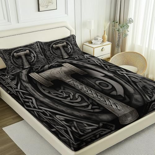 Spannbettlaken Bedrucktes Retro-Wikingerhammer Weiche Bequem Mikrofaser Silber Schwarz Spannbetttuch, für Einzelbett Doppelbett Boxspringbett, mit Tiefe Tasche 180 x 200 cm Spannbettlaken Bedrucktes Retro-Wikingerhammer Weiche Bequem Mikrofaser Silber Schwarz Spannbetttuch, für Einzelbett Doppelbett Boxspringbett, mit Tiefe Tasche 180 x 200 cm von Generisch