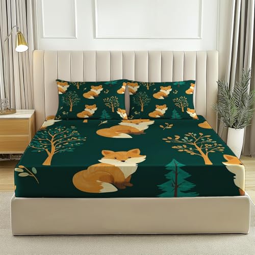 Spannbettlaken Bedrucktes Süßer Cartoon-Fuchs Weiche Bequem Mikrofaser Grün Orange Spannbetttuch, für Einzelbett Doppelbett Boxspringbett, mit Tiefe Tasche 90 x 200 cm Spannbettlaken Bedrucktes Süßer Cartoon-Fuchs Weiche Bequem Mikrofaser Grün Orange Spannbetttuch, für Einzelbett Doppelbett Boxspringbett, mit Tiefe Tasche 90 x 200 cm von Generisch