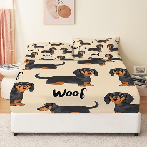Spannbettlaken Cartoon Dackel Weiches Spannbettlaken Mikrofaser Bedruckte Bettwäsche Set Hellbraun Atmungsaktiv Bedrucktes Spannbettlaken 140 x 200 cm Moderne Spannbettlaken von Generisch