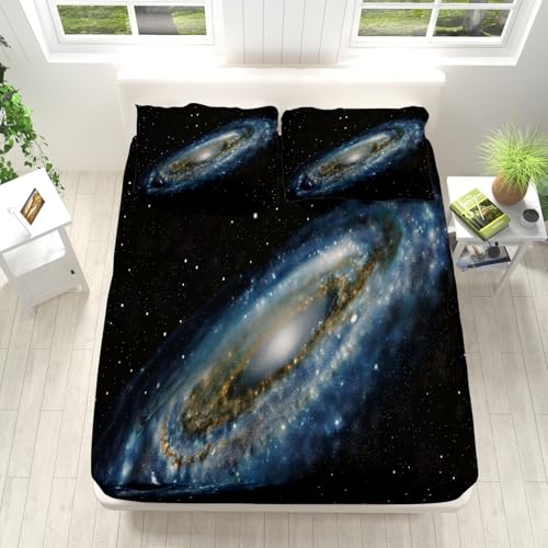Spannbettlaken Galaxis Weiches Mikrofaser Spannbetttuch Set Design 180x200cm für Boxspringbetten Tiefe Tasche 30 cm Schwarz Für Kinder & Erwachsene Matratzenschoner von Generisch