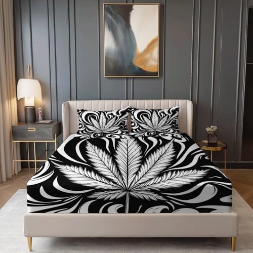 Spannbettlaken Schwarz Weiche Atmungsaktivem Bedruckte Spannbettlaken 140 x 200 cm, Mikrofaser Spannbettlaken Psychedelischer Wirbel Marihuanablatt Muster Bettwäsche Set Mit 30 cm tiefer Tasche Spannbettlaken Schwarz Weiche Atmungsaktivem Bedruckte Spannbettlaken 140 x 200 cm, Mikrofaser Spannbettlaken Psychedelischer Wirbel Marihuanablatt Muster Bettwäsche Set Mit 30 cm tiefer Tasche von Generisch