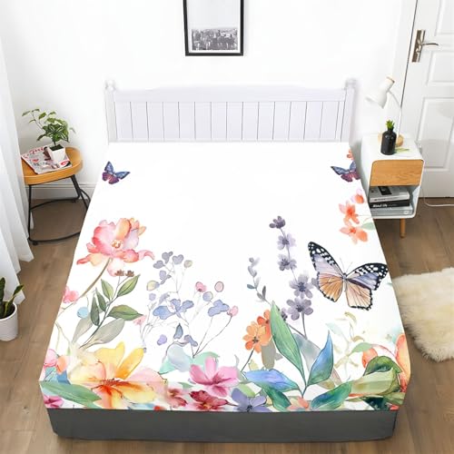 Spannbettlaken mit Aquarell-Blumen Und Schmetterlinge perfekte Passform durch Rundum-Gummizug Mikrofaser Bettlaken Weiche rutschfeste Atmungsaktive Weiß 160 x 200 cm +30cm Spannbettlaken mit Aquarell-Blumen Und Schmetterlinge perfekte Passform durch Rundum-Gummizug Mikrofaser Bettlaken Weiche rutschfeste Atmungsaktive Weiß 160 x 200 cm +30cm von Generisch