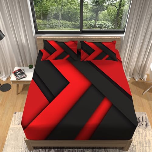 Spannbetttuch 200 x 200 cm, Minimalistische Pfeillinien Muster Spannbetttuch aus Polyesterfasern rutschfeste Ultra weich für Boxspringbett, Matratze bis 30 cm höhe Schwarz Rot von Generisch
