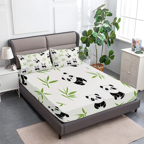 Spannbetttuch Druck Einfach Linien Panda, Spannbetttuch Boxspringbett Weiche Bequem Spannbettlaken Matratzenschoner Bettw Sche, Steghöhe bis 30cm (90x200 cm, Weiß) von Generisch