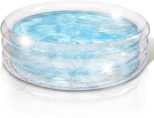 Sparkle Aufblasbarer Pool, 86,4 x 25,4 cm, mit silbernem Glitzer, 3-stöckiges transparentes Design, geeignet für Kinder von 1–3 Jahren, einfacher Aufbau von Generisch