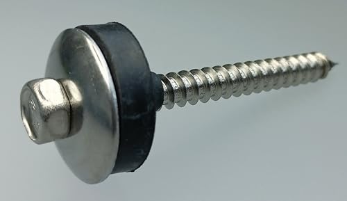 Spezial-Edelstahl-Schrauben PID Typ A für Holzunterkonstruktion mit Spitze D 6,5x 64mm incl. Edelstahl-Unterlegscheibe U25 und weichmacherfreier EDDM-Pilzdichtung; (150) von Generisch