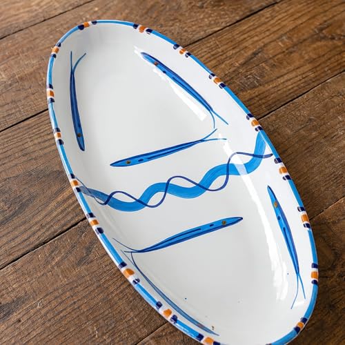 Springform im Vietrese-Stil, 30 x 15 cm, handbemalt mit blauen Dekorationen, elegante Servierpfanne 0108251800 von Generisch