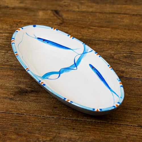 Springform im Vietrese-Stil, 40 x 18 cm, handbemalt mit blauen Dekorationen, elegante Servierpfanne 0108251700 von Generisch