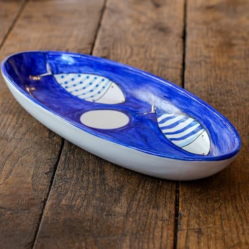 Springform im Vietrese-Stil, 40 x 18 cm, handbemalt mit blauen Dekorationen, elegante Servierpfanne 0108251702 Springform im Vietrese-Stil, 40 x 18 cm, handbemalt mit blauen Dekorationen, elegante Servierpfanne 0108251702 von Generisch