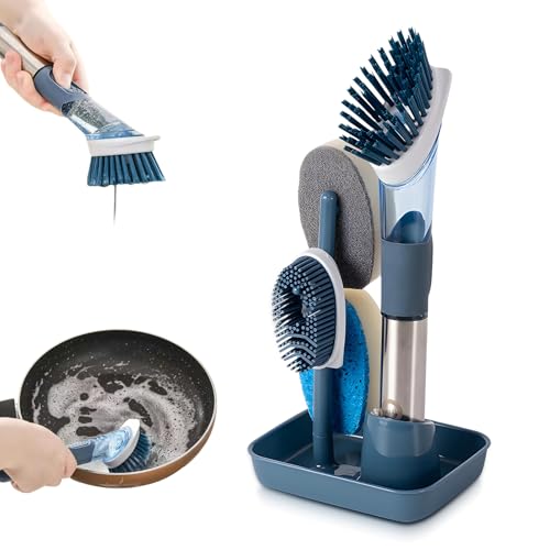 Spülbürste mit Spülmittelspender,Suuwwn Multifunktional Reinigungsbürste Set mit 4 Ersatzköpfen und Halter Befüllbare Spülbürste Küchenbürste Abwaschbürste für Topf, Pfanne, Spülbecken Reinigung Spülbürste mit Spülmittelspender,Suuwwn Multifunktional Reinigungsbürste Set mit 4 Ersatzköpfen und Halter Befüllbare Spülbürste Küchenbürste Abwaschbürste für Topf, Pfanne, Spülbecken Reinigung von Generisch