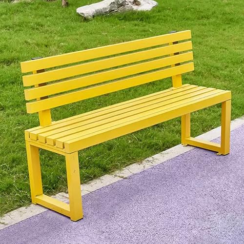 Stabile Massivholz Gartenbank mit Rückenlehne - Wetterfest Wasserdicht Metall Outdoor Terrassenmöbel für Garten Veranda und Hof - Parkbank (Gelb) von Generisch