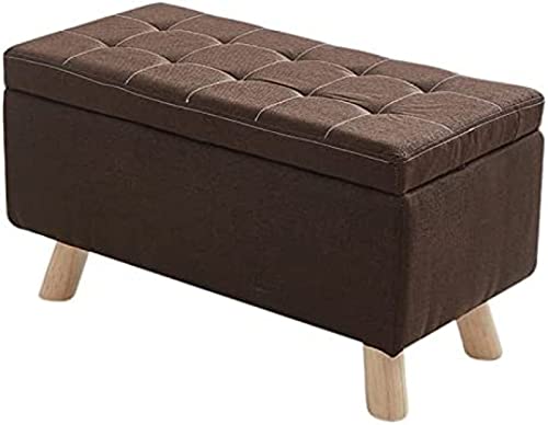 Stabiler Sitzhocker mit Stauraum, Sitzbank für Schlafzimmer, großes Fassungsvermögen, rechteckig, gepolstert, Sitzfläche mit Holzbeinen, ideal für das Ende des Bettes, 60 x 30 x 34 cm, Braun von Generisch