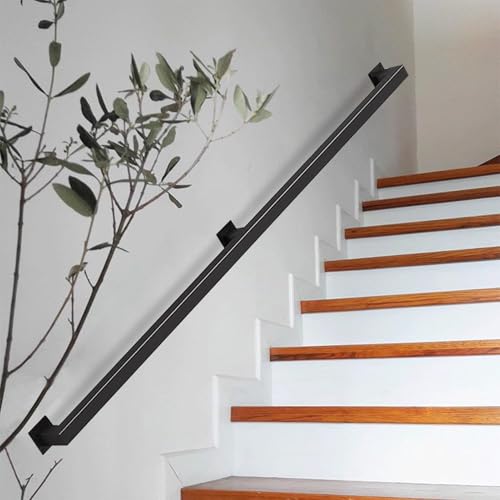 Stabiles schwarzes Schmiedeeisen-Treppen-Handlauf-Set, komplettes Sicherheitsgeländer mit Metallstangen für moderne Wohnkultur, perfekt für den Innen- und Außenbereich. von Generisch