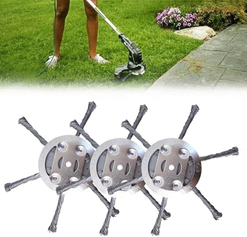 Stahldraht Rasentrimmer Unkrautbürste für Akku Rasentrimmer und Freischneider Freischneider Zubehör Unkrautbürste für Garten-Rasentrimmerkopf-Rasenmäher-Elektrowerkzeug (3PC × 3-Köpfe) von Generisch