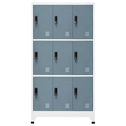 Stahlschrank im Industriestil mit 9 Fächern, grau, 90 x 45 x 180 cm, abschließbare Büroaufbewahrung, geräumiger Nizer für persönliche Gegenstände, langlebiges Design für Zuhause oder Büro von Generisch