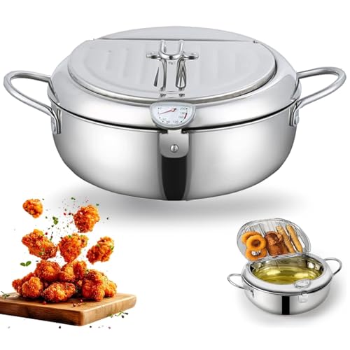 Stainless Steel Frying Pot With Thermometer And Oil Drip Drainer Rack, Stainless Steel Deep Frying With Disposable Paper Plates & Clip for Kitchen French Fries, Chicken (Silver,A(2.2L)) von Generisch
