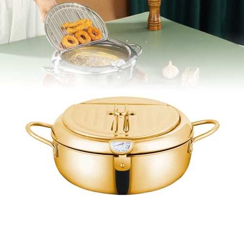 Stainless Steel Frying Pot with Thermometer and Oil Drip Drainer Rack, 304 Stainless Steel Japanese Deep Fryer Pot with Lid, Small Deep Fryer Pots, for Kitchen (Gold,4.2L) von Generisch