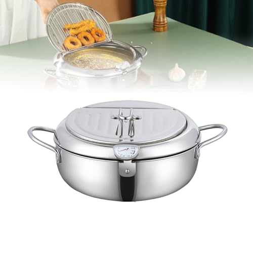 Stainless Steel Frying Pot with Thermometer and Oil Drip Drainer Rack, 304 Stainless Steel Japanese Deep Fryer Pot with Lid, Small Deep Fryer Pots, for Kitchen (Silver,4.2L) von Generisch