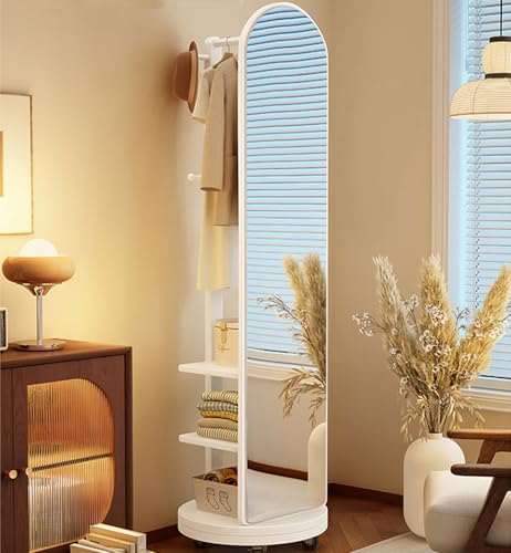 Standspiegel in voller Länge mit 360° Drehfunktion, multifunktionaler weißer Spiegel mit Garderobenleiste für Schlafzimmer und Wohnzimmer, B 50 cm, stilvolles und platzsparendes Design von Generisch