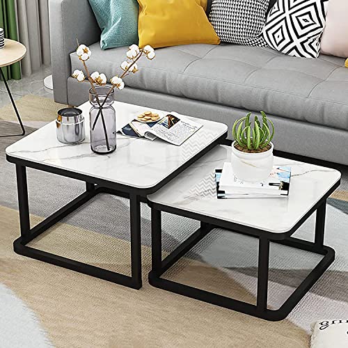 Stapelbare Couchtische Set mit 2 modernen Beistelltischen in Marmor-Optik mit glatter Tischplatte aus gehärtetem Glas für Wohnzimmer, stilvolles schwarz-weißes Design, 70 cm + 60 cm Stapelbare Couchtische Set mit 2 modernen Beistelltischen in Marmor-Optik mit glatter Tischplatte aus gehärtetem Glas für Wohnzimmer, stilvolles schwarz-weißes Design, 70 cm + 60 cm von Generisch