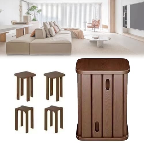 Stapelbare Hocker 4er Set, Multifunktionale Kombination 4-in-1 Massivholzhocker, Stapeltische für Wohnzimmer Schlafzimmer Küche und Balkon(Brown) von Generisch
