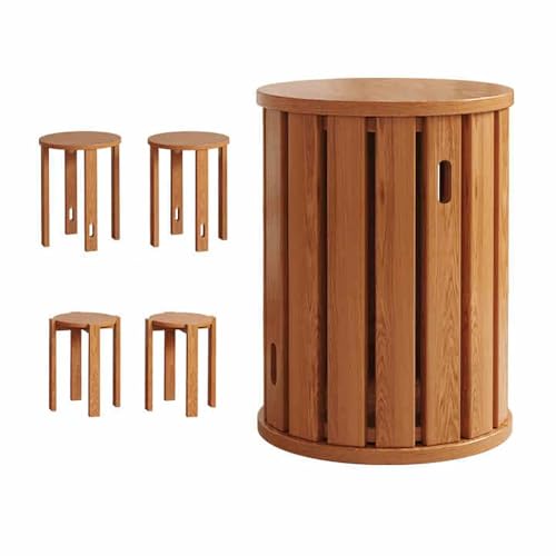 Stapelbare Holzhocker 4er Set - Runde Multifunktionale Beistelltische für Küche, Schlafzimmer, Wohnzimmer, kleine Räume von Generisch