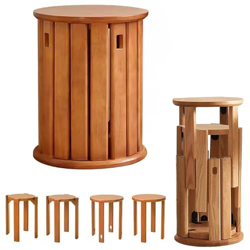 Stapelbare Holzhocker Set mit 4 Massivholz-Beistelltisch & Multifunktions-Hocker - Platzsparendes minimalistisches Design für den Innen- und Außenbereich im Wohnzimmer, Küche, Schlafzimmer, Walnuss Stapelbare Holzhocker Set mit 4 Massivholz-Beistelltisch & Multifunktions-Hocker - Platzsparendes minimalistisches Design für den Innen- und Außenbereich im Wohnzimmer, Küche, Schlafzimmer, Walnuss von Generisch