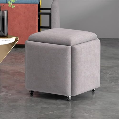 Stapelbarer 5-in-1-Sitzwürfel mit Drehrollen und abnehmbarem Mehrzweck-Nist- und Ankleidestuhl für Wohnzimmer, platzsparend, Sofa, Stuhl, Hocker (40 x 14 x 14 cm), Grau von Generisch
