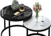 Stapelbarer Couchtisch mit rundem Metallrahmen, 2er-Set, Marmor-Effekt, Glas, Nisttische für Zuhause, Büro, Wohnzimmer oder Lounge Stapelbarer Couchtisch mit rundem Metallrahmen, 2er-Set, Marmor-Effekt, Glas, Nisttische für Zuhause, Büro, Wohnzimmer oder Lounge von Generisch